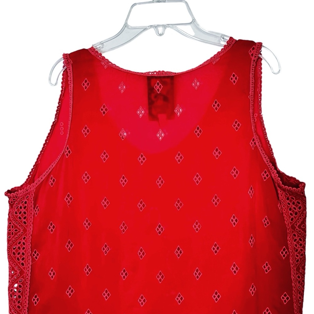 Johnny Was Luanna Eyelet Sleeveless Boho Top Size M Womens Red Cupra Rayon - Picture 5 of 7